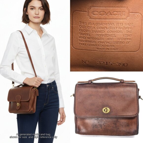 COACH Made in Italy Court Turnlock Vintage Brown Shoulder Bag - Picture 2 of 14